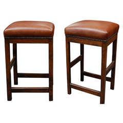 Pair of English Leather Top Stools, Circa 1880