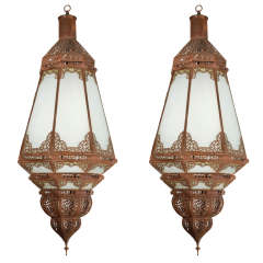 Pair of Moroccan Vintage Glass Light Fixtures