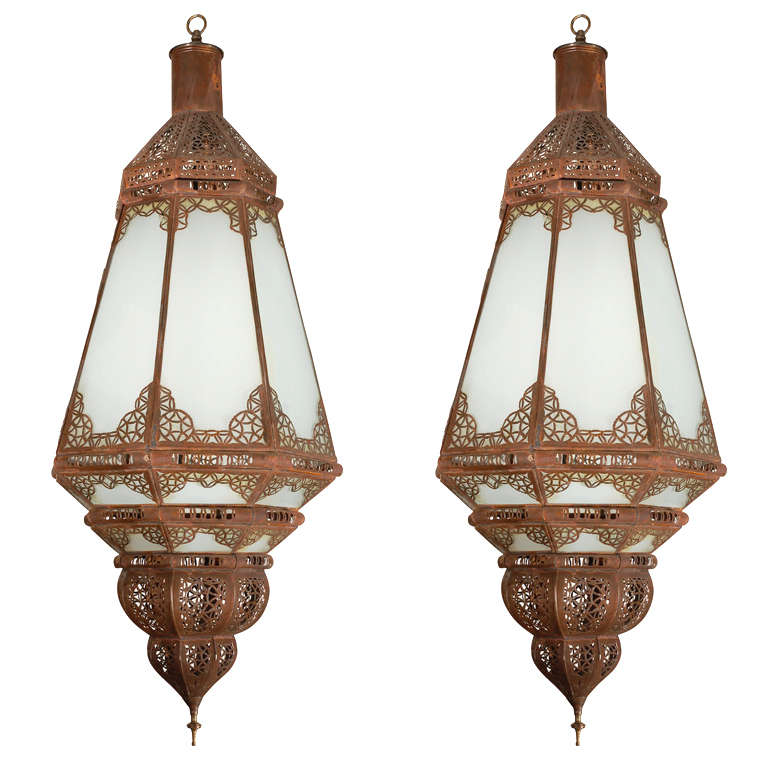 Pair of Moroccan Vintage Glass Light Fixtures