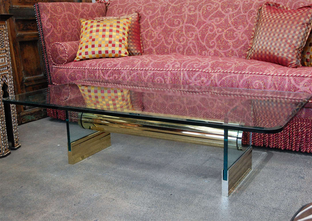 Pace Collection Coffee Table Polished Brass and  Glass Top