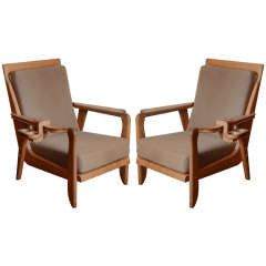 Pair of Oak Armchairs attributed to Guillerme et Chambron