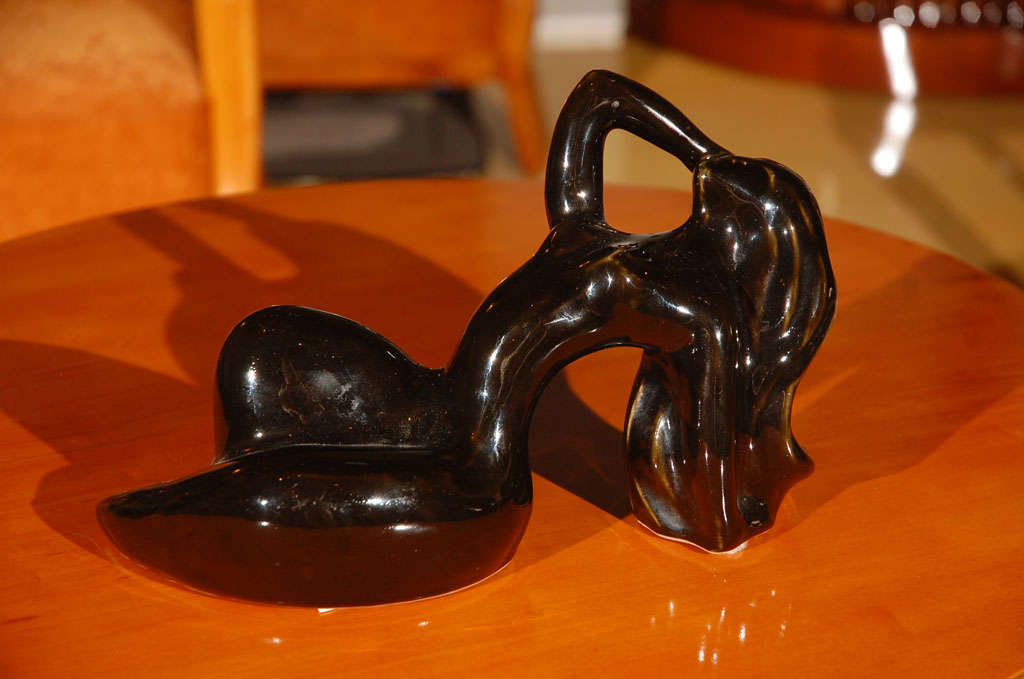 Hungarian Modernist abstract black ceramic nude