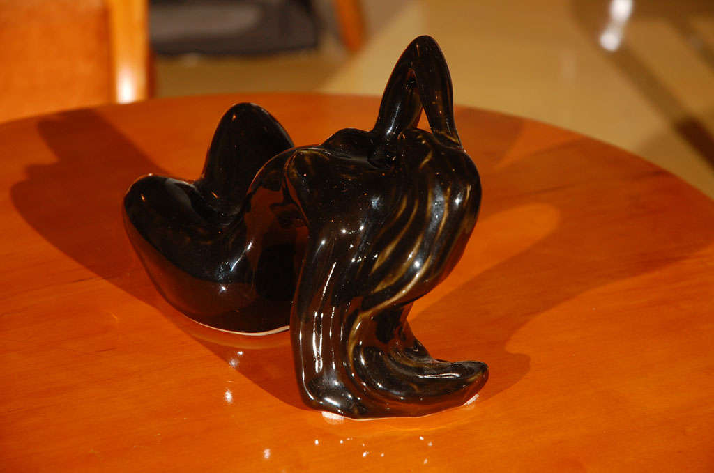 Mid-20th Century Hungarian Modernist Black Ceramic Nude For Sale