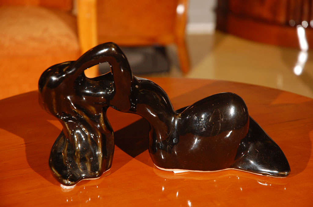 Hungarian Modernist Black Ceramic Nude For Sale 1