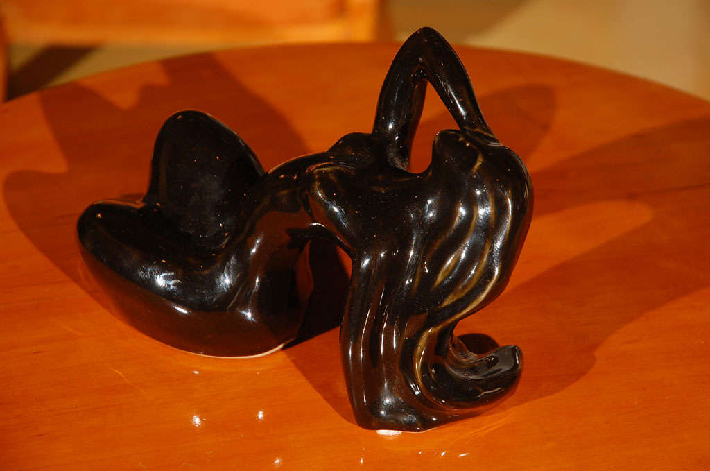 Hungarian Modernist Black Ceramic Nude For Sale 3