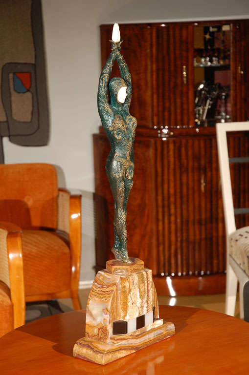 Chiparus Bronze statue on marble base, with ivory face and handles.