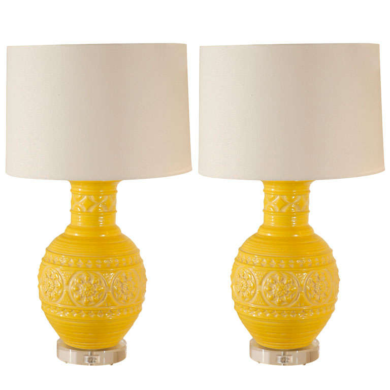 Pair of Yellow Relief Lamps