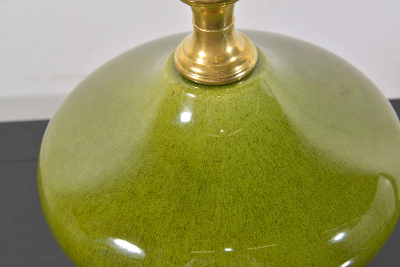 American Pair Mid-Century Green and Brass Genie Bottle Lamps