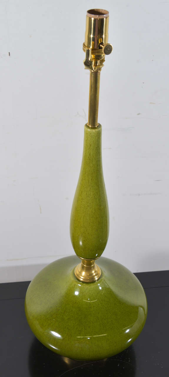 Pair Mid-Century Green and Brass Genie Bottle Lamps In Good Condition In Dallas, TX