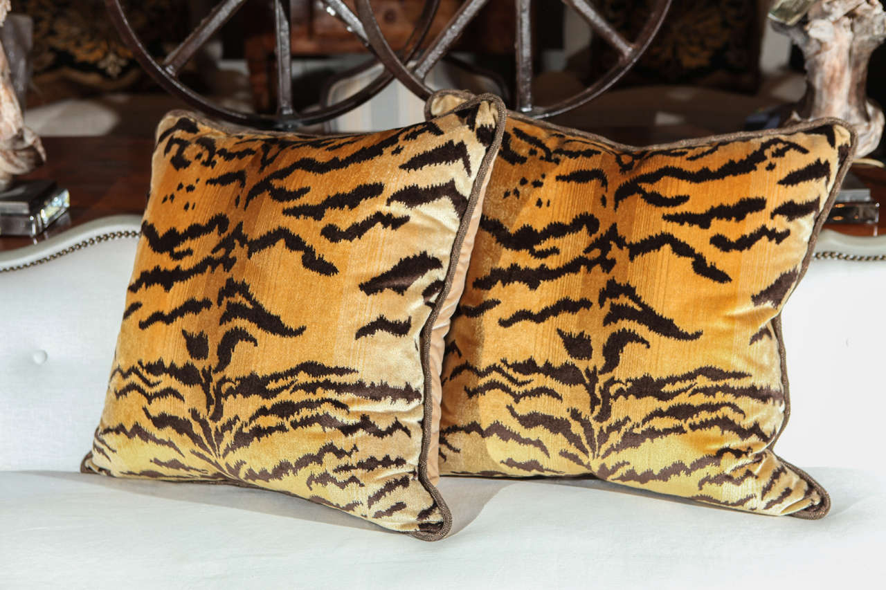 pair of large down filled silk leopard pillows