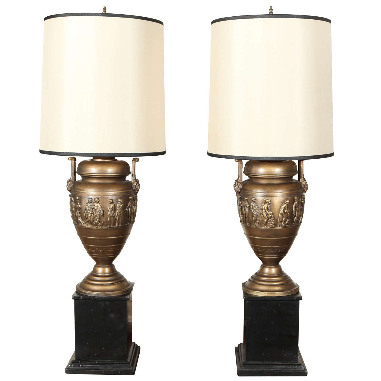 Pair Of Neo Classic Urns On Pedestals For Sale