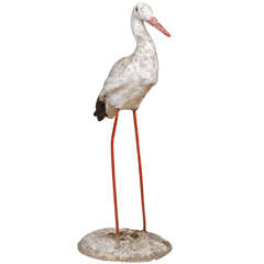 Antique 19th Century Red Legged Stork