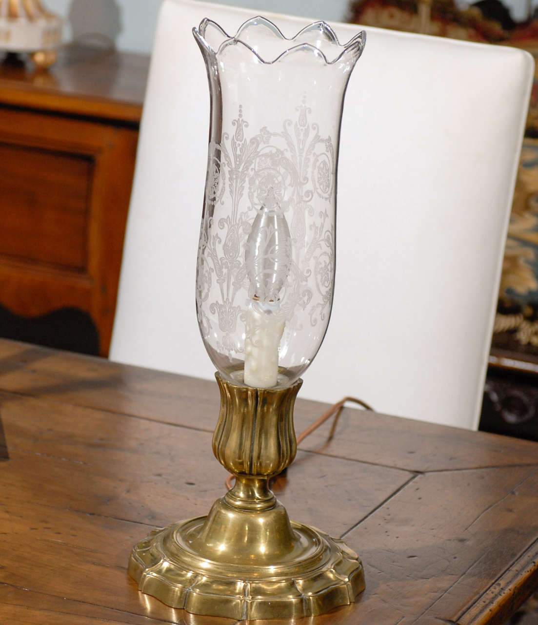 19th Century Bronze and Baccarat Crystal Hurricane Lamps