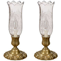 19th Century Bronze and  Baccarat Crystal Hurricane Lamps