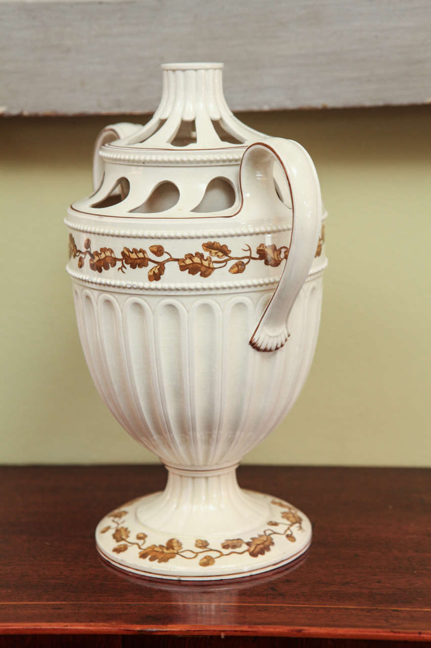 Wedgwood Creamware Two-part Potpourri Vase In Excellent Condition In Los Angeles, CA