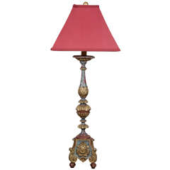 18th c. French Polychrome Altar Stick Lamp
