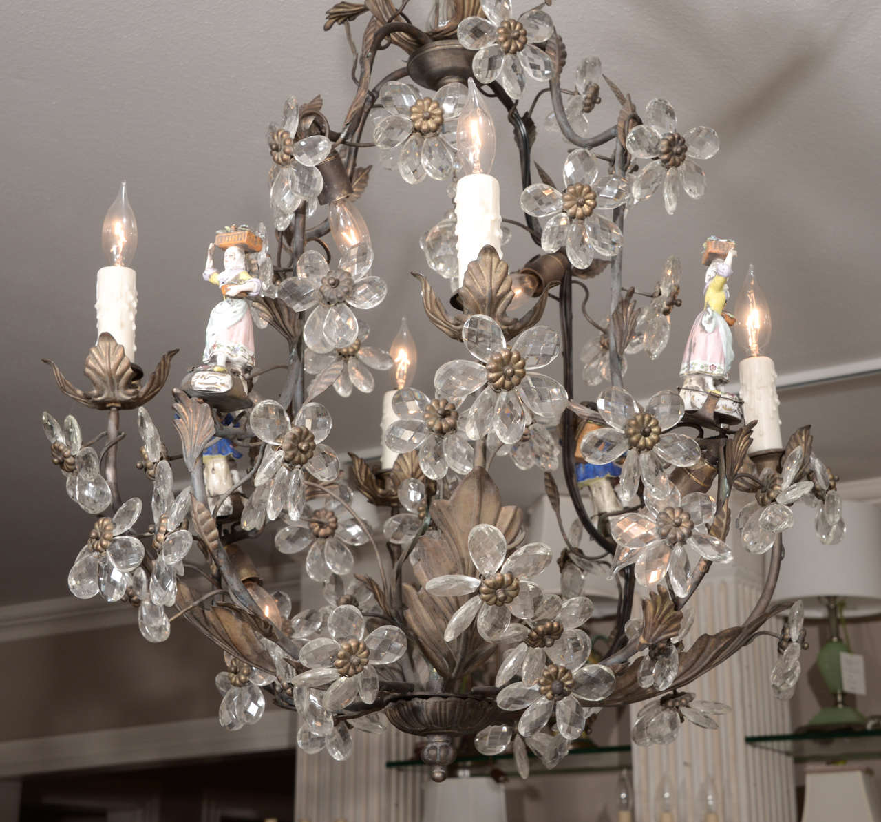 French Tole and Crystal Chandelier For Sale 1
