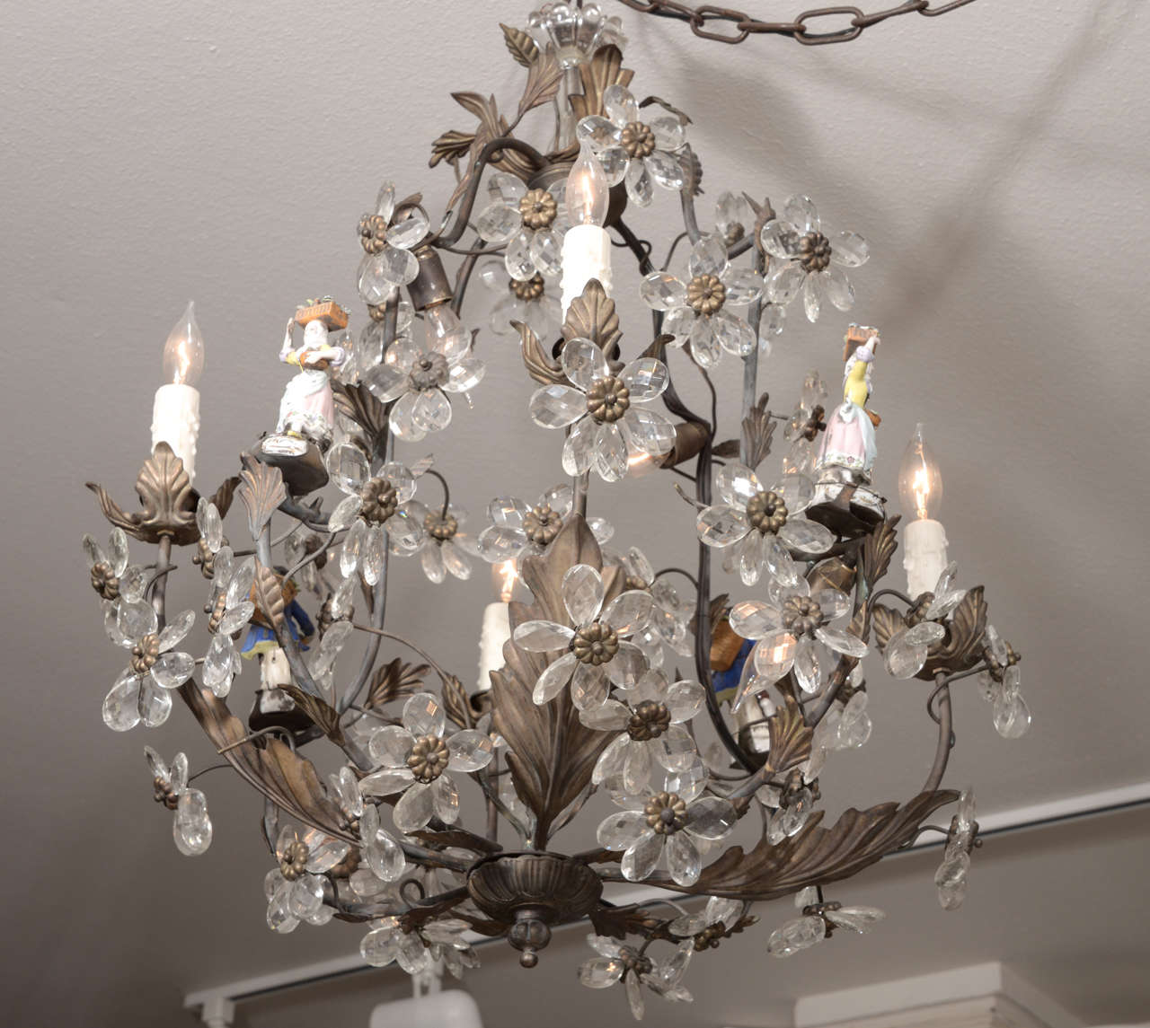 French Tole and Crystal Chandelier For Sale 2