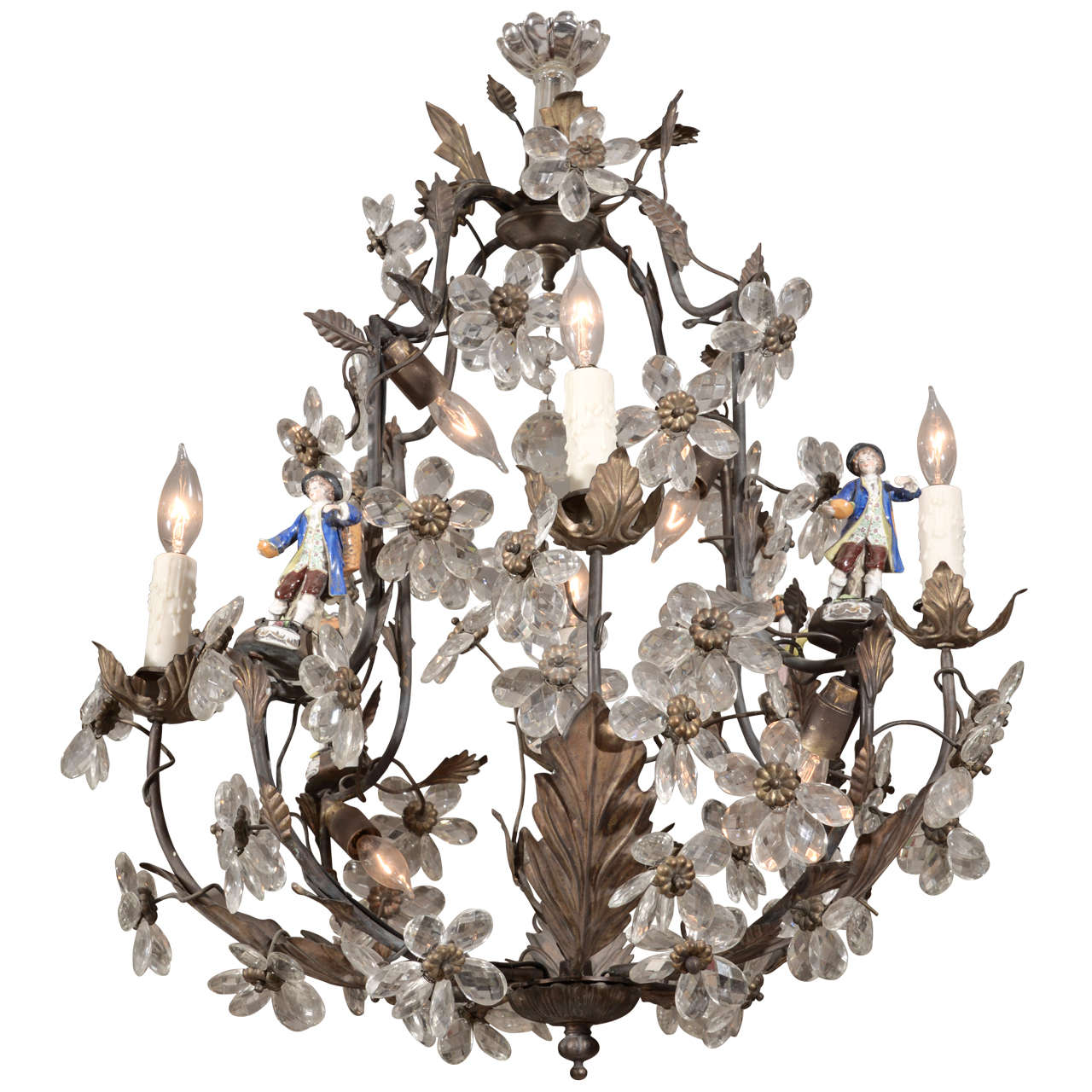 French Tole and Crystal Chandelier For Sale