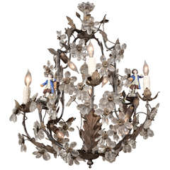 Antique French Tole and Crystal Chandelier