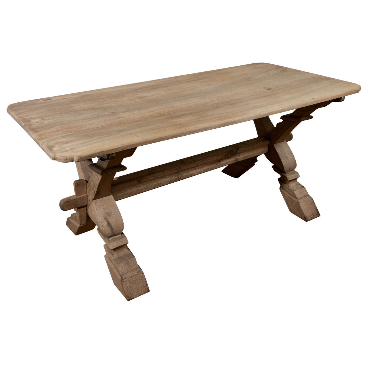 19th c. Bleached Oak Belgian Trestle Table For Sale