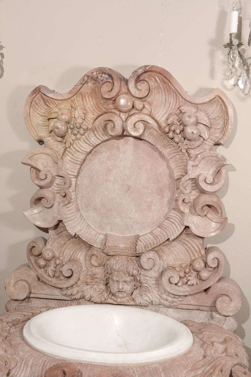 Baroque Italian Carved Marble Sink For Sale