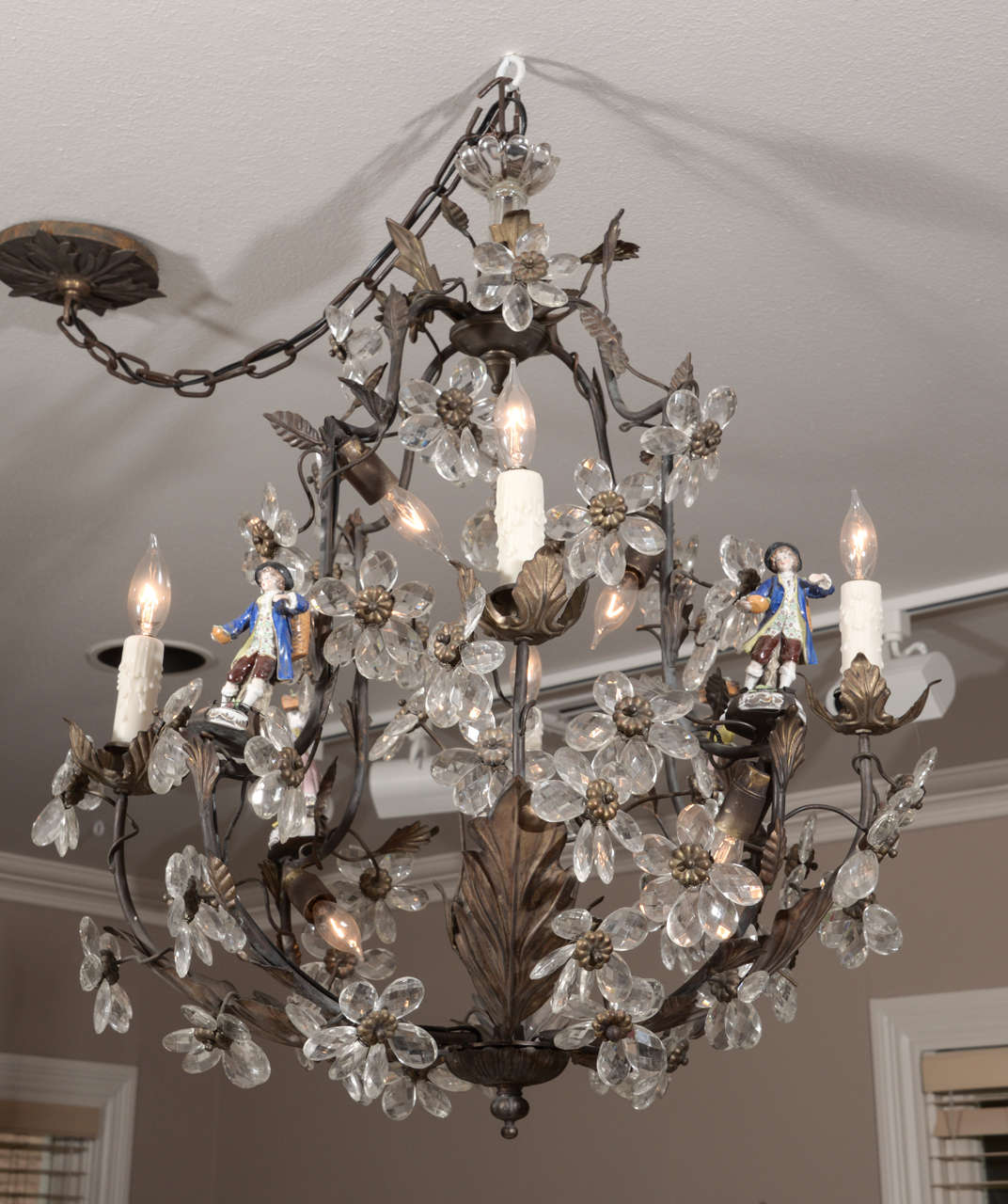 French Tole and Crystal Chandelier For Sale at 1stDibs