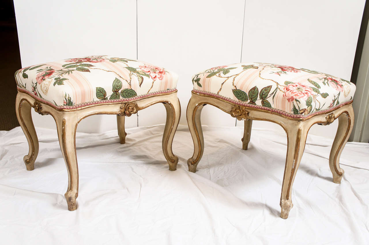 Pair painted and gilded 19th c. stools