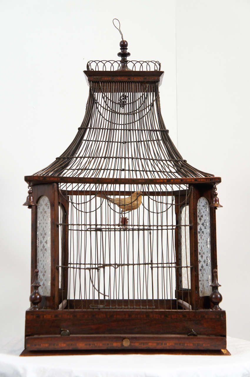 Victorian 19th C. Inlaid Rosewood Birdcage For Sale