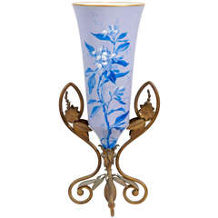 Painted opaline vase in metal mount, 19th c.