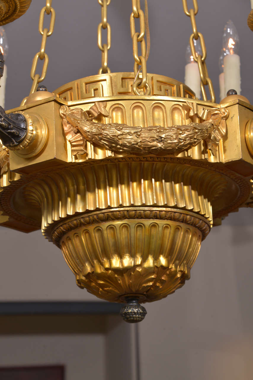 19th c Empire bronze dore chandelier In Excellent Condition In Dallas, TX
