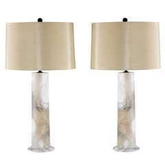 Exceptional Pair of Vintage Cylindrical Marble Lamps