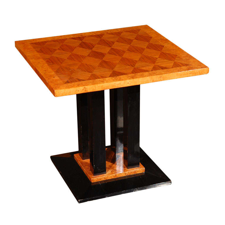 Amboyna and Zebrano Wood Parquetry Side Table, France, circa 1930s