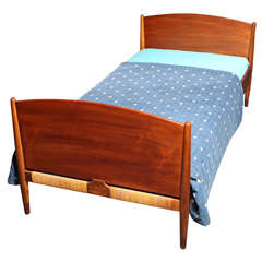 Vintage Teak, Oak and Cane Single Bed by Borge Mogensen