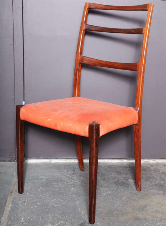 Set of 6 Rosewood and Leather Highback Dining Chairs