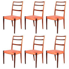 Set of 6 Rosewood and Leather Highback Dining Chairs