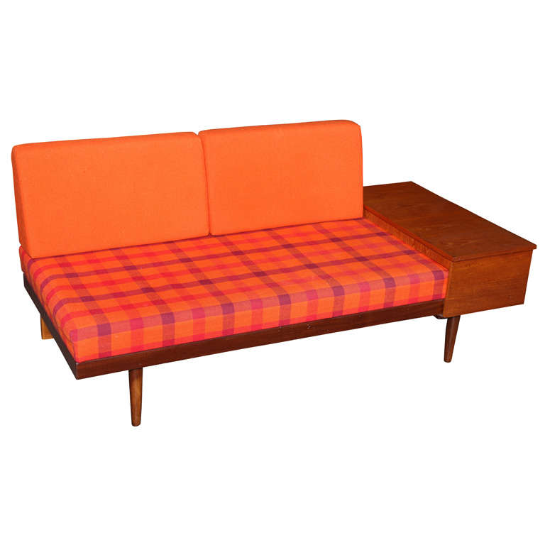 Teak and Orange Checkered Daybed