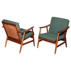 Pair of Teak and Green Loungechairs