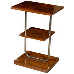 French Art Deco Walnut and Chrome Etagere
