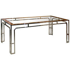 French Architectural Chrome and Glass Console Table