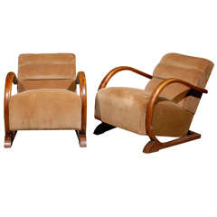 Pair French Art Deco Channel Back Lounge Chairs