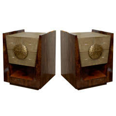 Shagreen/Palm wood Side Tables/ Night Stands