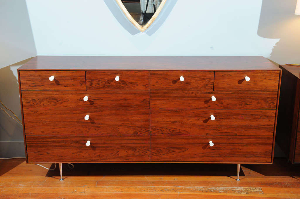 George Nelson design for Herman Miller rosewood ten drawer 'Thin Edge' dresser. Completely restored.
