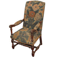 17c.  Armchair with Period Needlework and  Highly Carved Arms