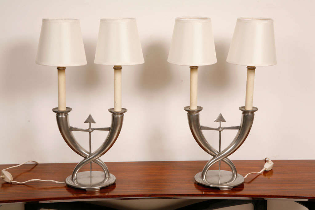Important Pair of Lamps by Gio Ponti for Christofle. For Sale 2