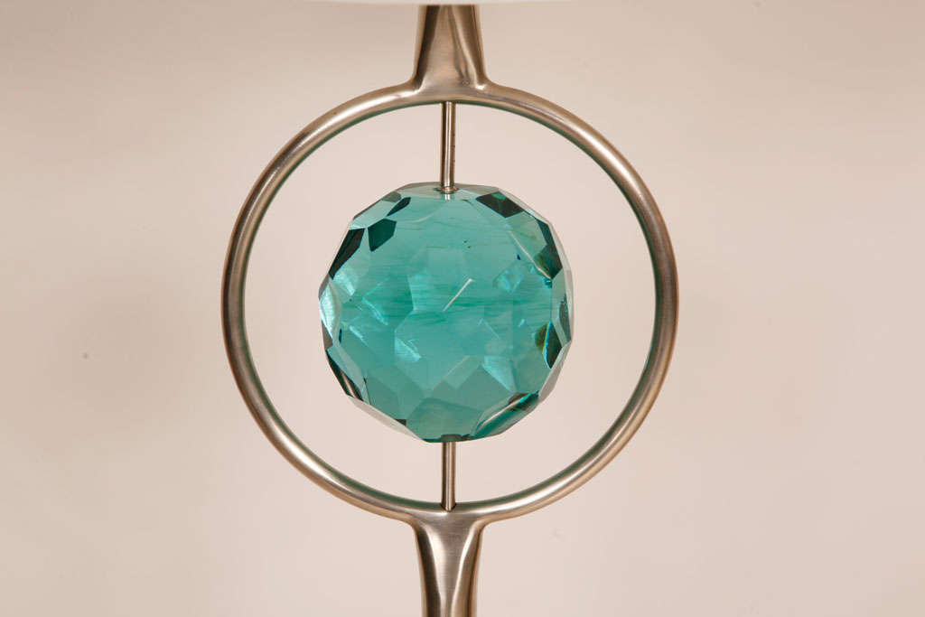 Pair of crystal and nickel floor lamps.