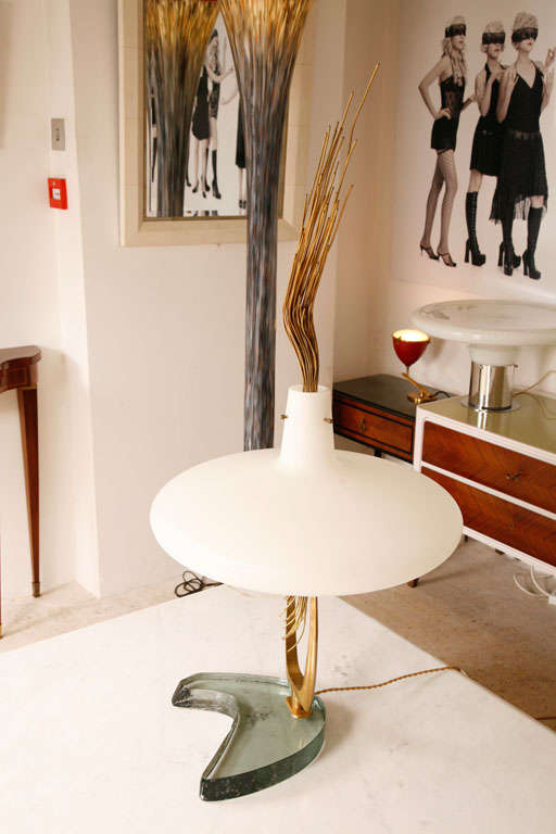 Crystal, opaline glass and brass light sculpture