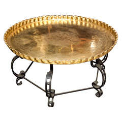 Round  Cocktail  Table  With  Brass  Tray  Top