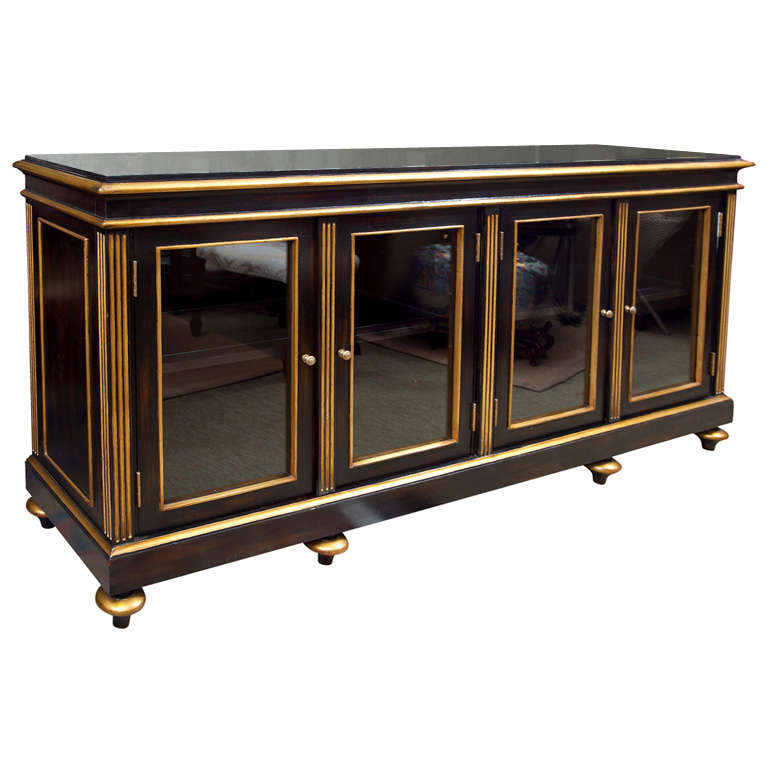 Low Black Lacquer And Gilt Display Cabinet For Sale