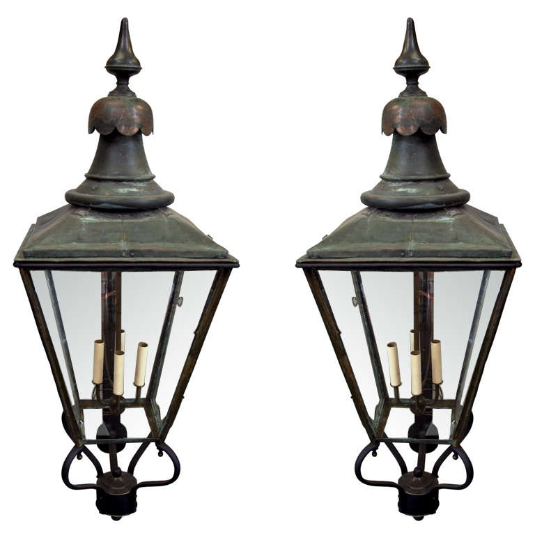 Converted 19th Century  Outdoor Gas Lamps For Sale